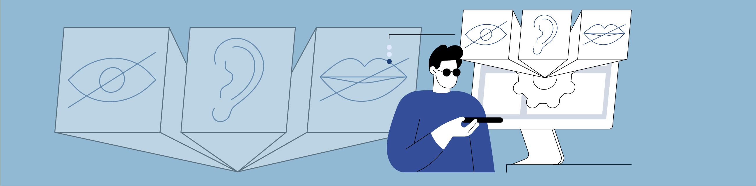 Illustration mit Mensch mit und ohne Behinderung